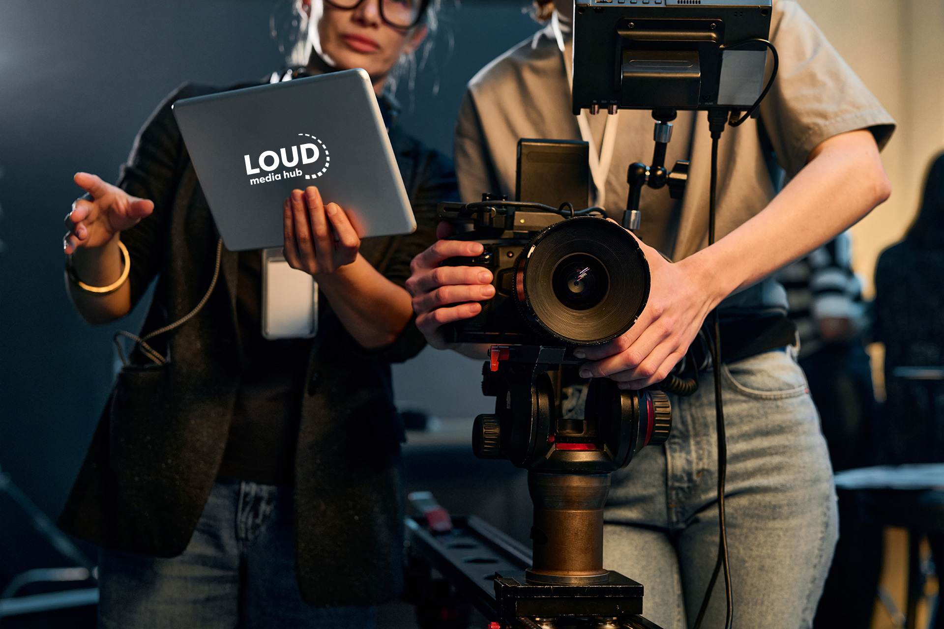 Loud Media Hub team working on creative projects